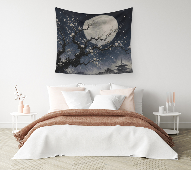 Winter Plum & Moon — Wall Tapestry