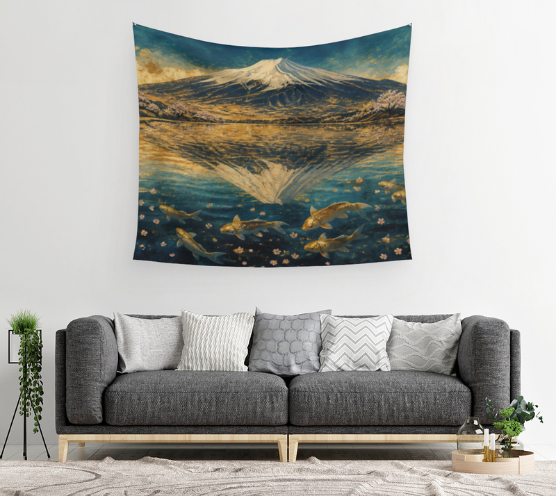 Koi Beneath Mount Fuji — Wall Tapestry back