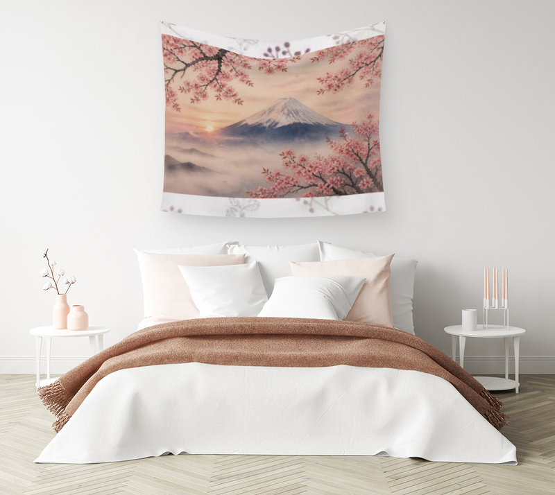 Mount Fuji & Cherry Blossom — Wall Tapestry back
