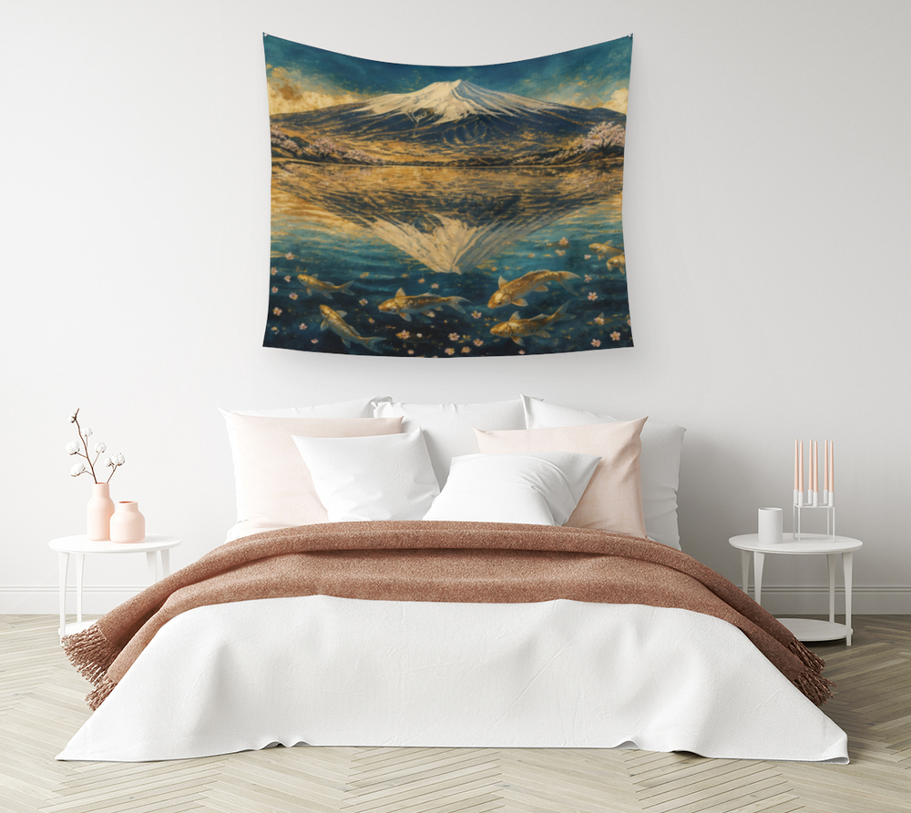 Koi Beneath Mount Fuji — Wall Tapestry