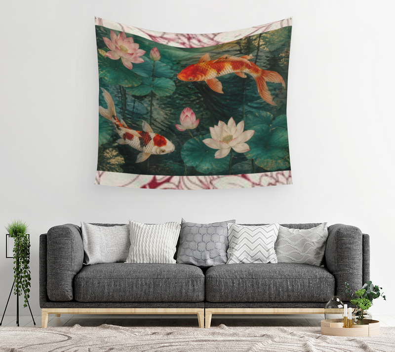 Koi & Lotus — Wall Tapestry back