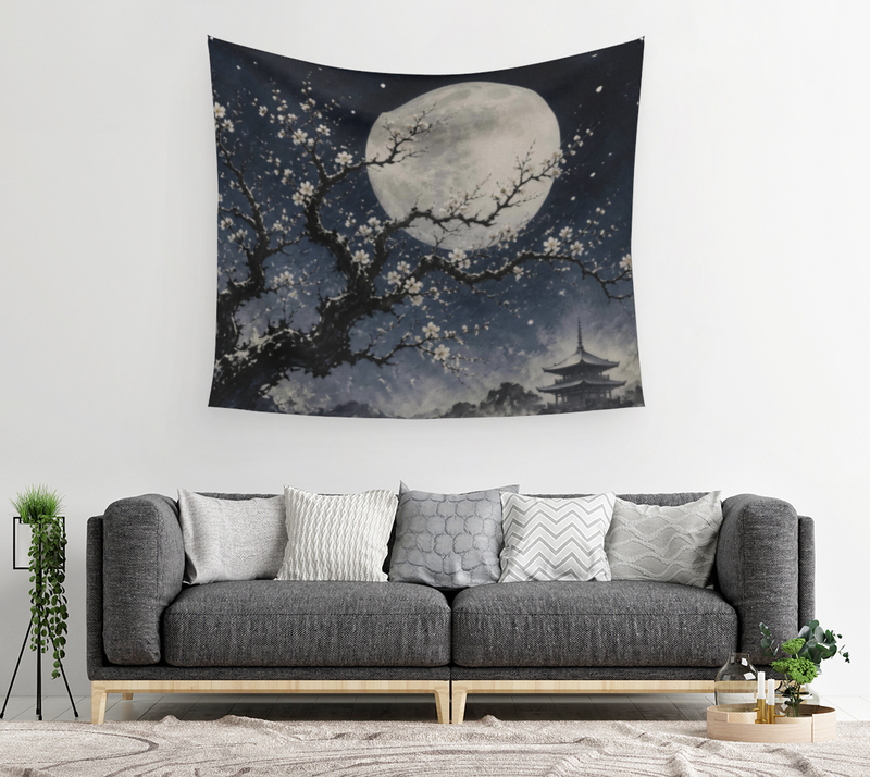 Winter Plum & Moon — Wall Tapestry back